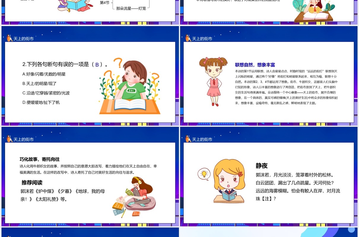 教育培训统编版语文七年级天上的街市动态课件PPT模板