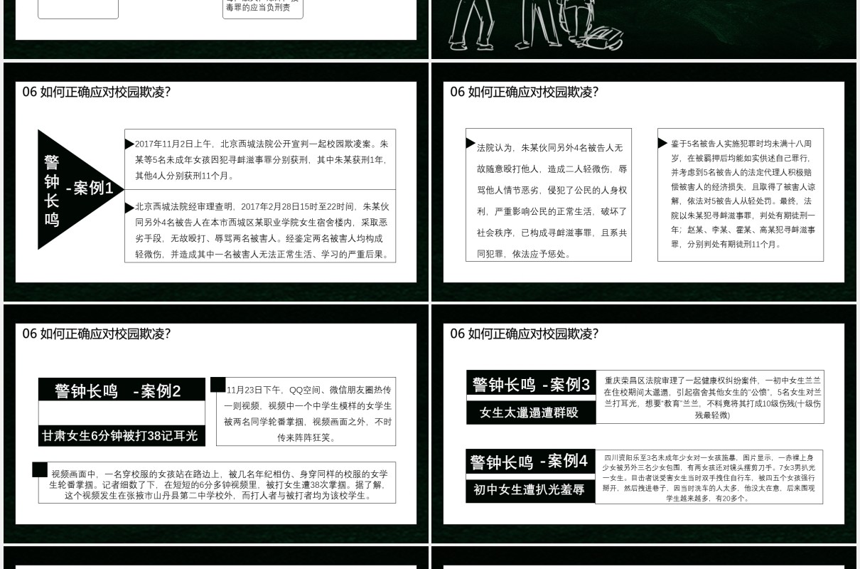 黑板风卡通杜绝校园欺凌共建和谐校园预防霸凌安全教育培训课件PPT模板