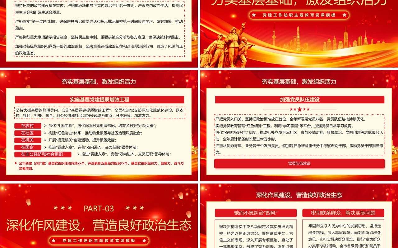 红色党政风书记抓党建工作述职报告PPT模板
