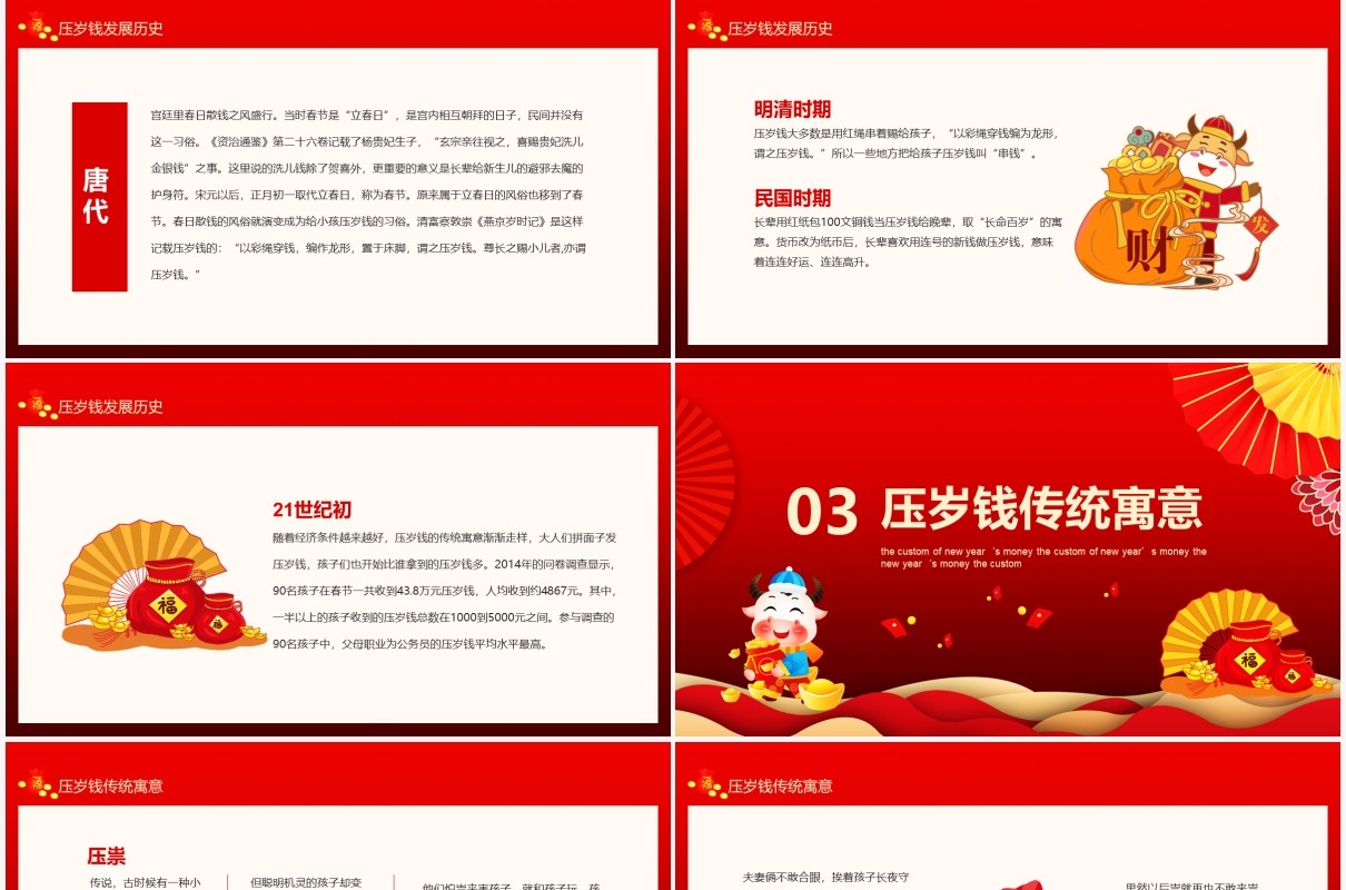 新春春节压岁钱习俗动态PPT模板
