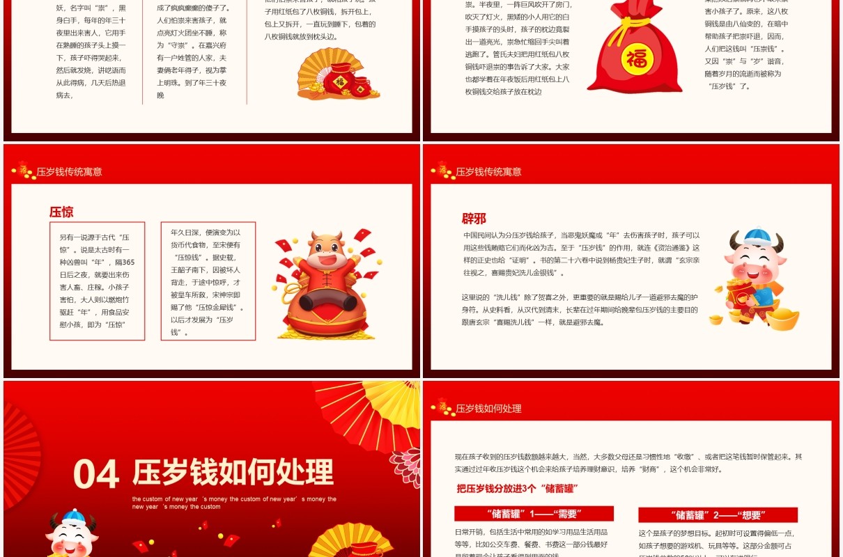 新春春节压岁钱习俗动态PPT模板
