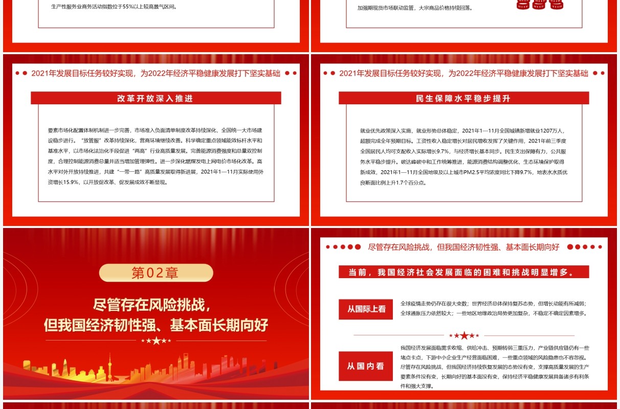 红金大气党政风保持平稳健康的经济环境PPT模板