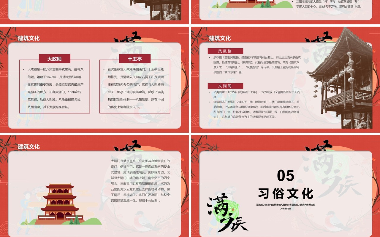 国潮风少数民族满族文化介绍PPT模板