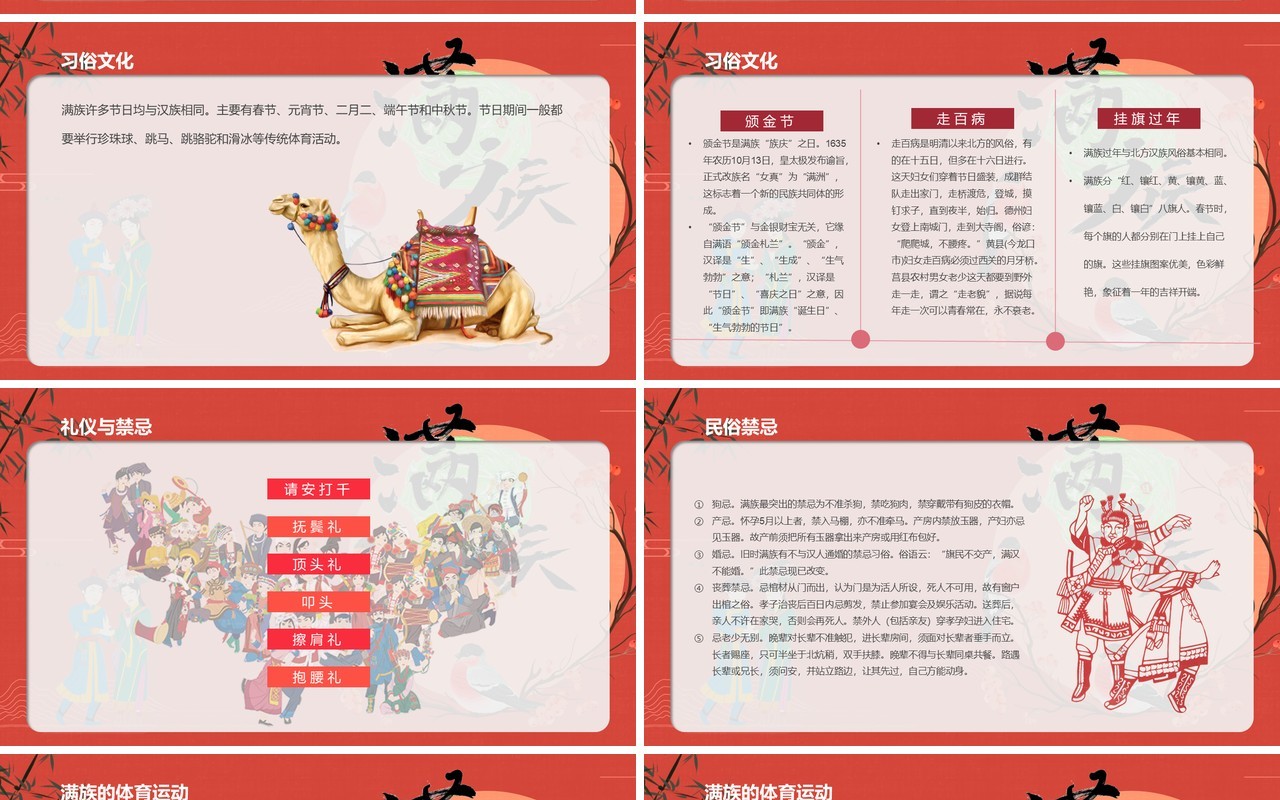 国潮风少数民族满族文化介绍PPT模板