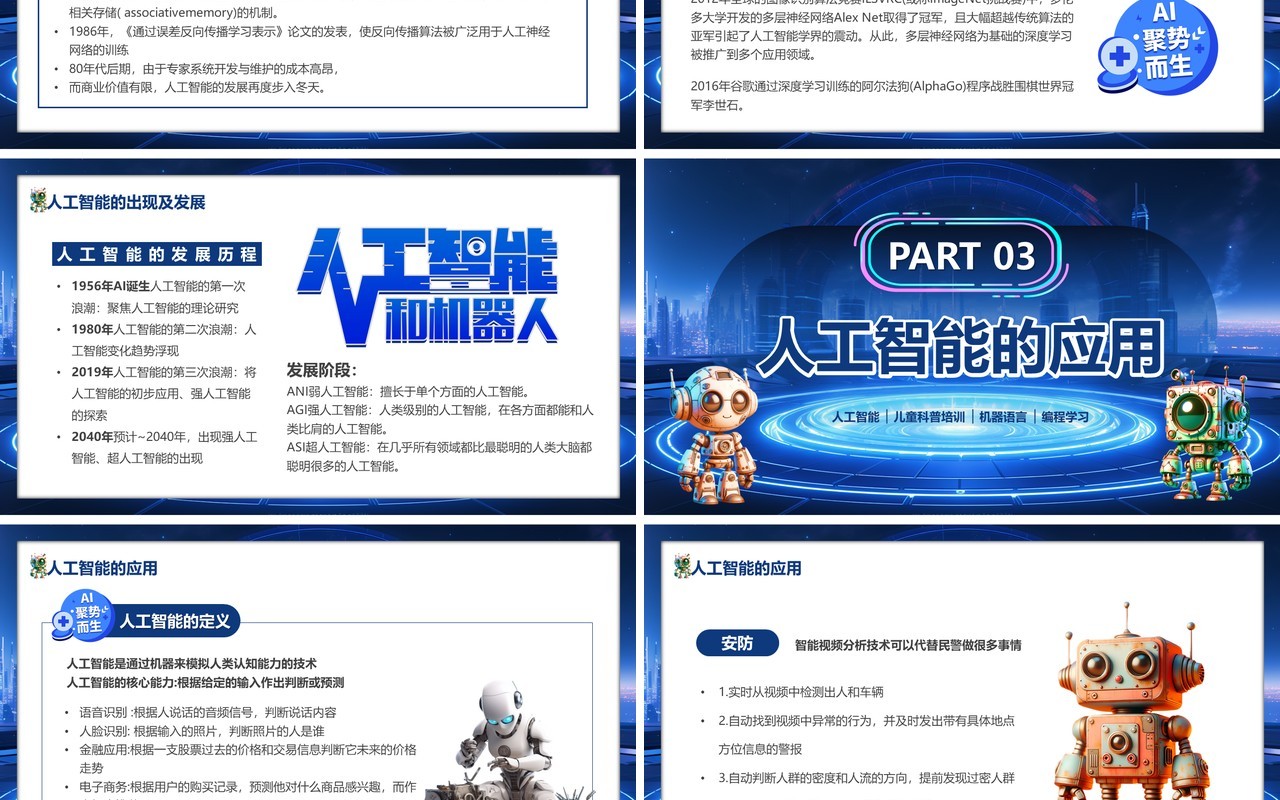 蓝色科技风人工智能和机器人PPT模板
