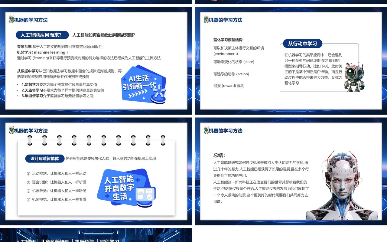 蓝色科技风人工智能和机器人PPT模板
