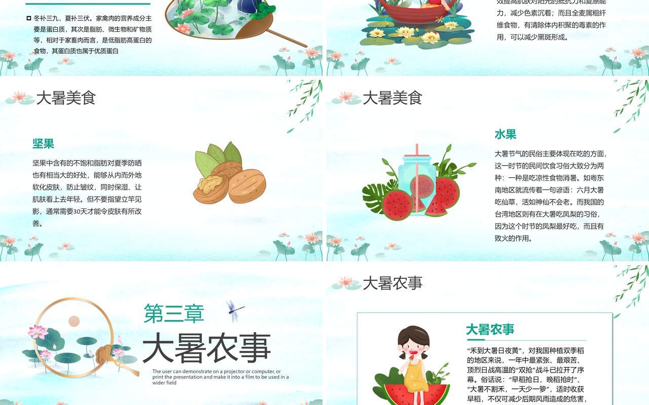 绿色小清新传统节日二十四节气大暑介绍PPT模板(1)