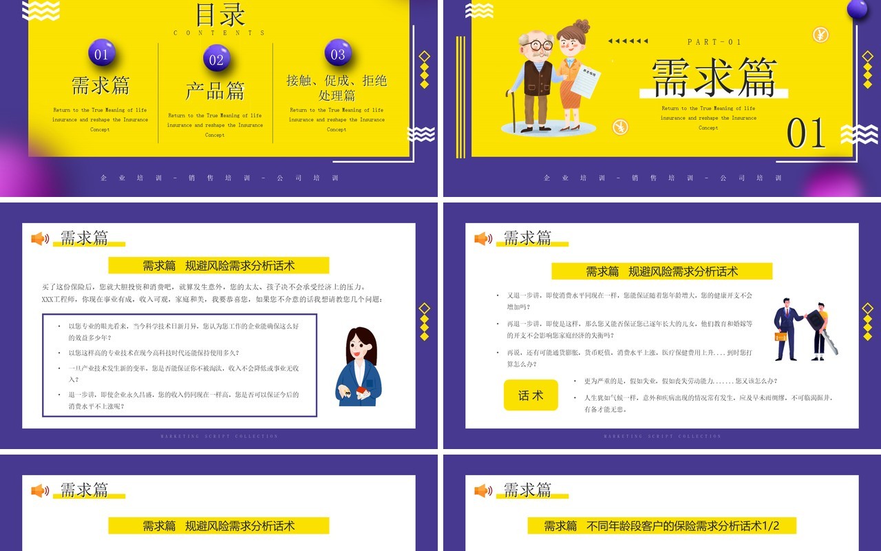 紫色卡通风营销话术集锦培训PPT模板