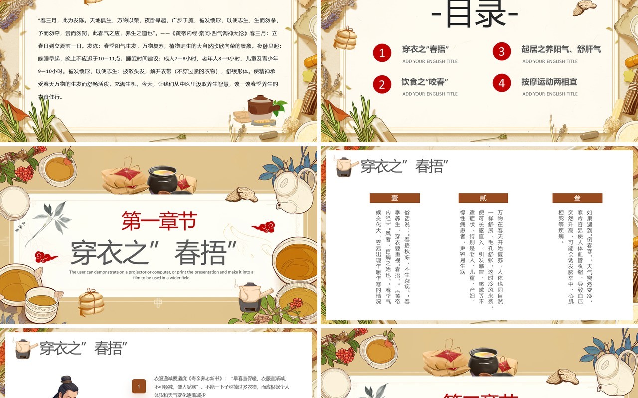 棕色中国风春季中医养生知识PPT模板