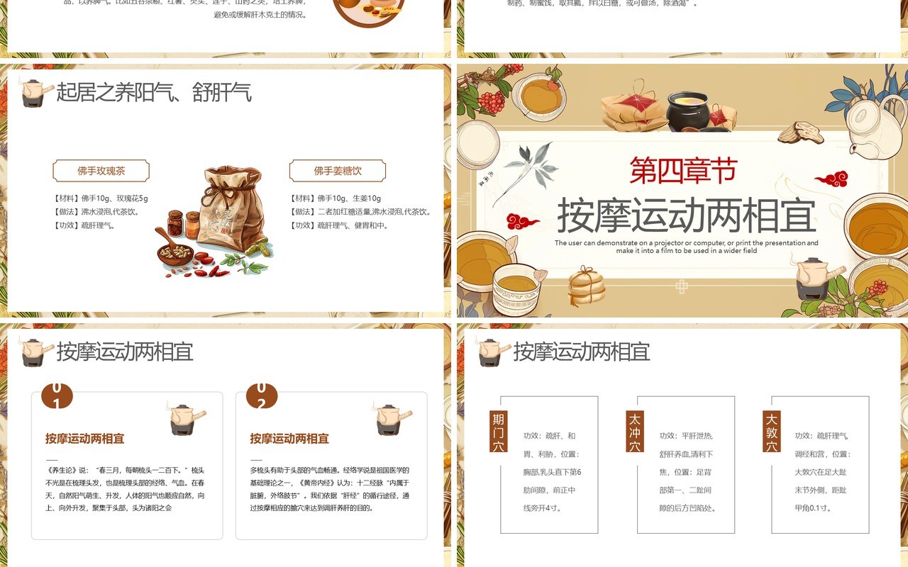 棕色中国风春季中医养生知识PPT模板