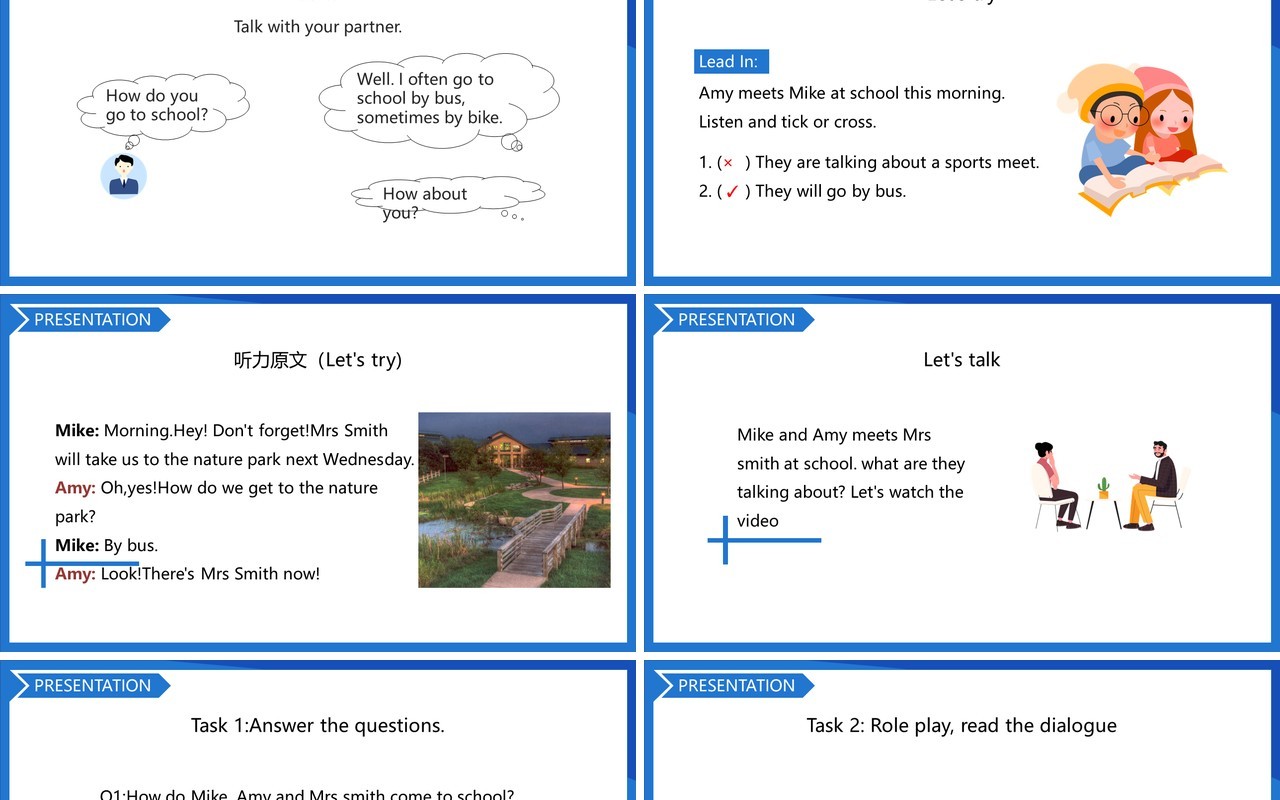 人教版六年级英语上册Ways to go to school第一课时课件PPT模板