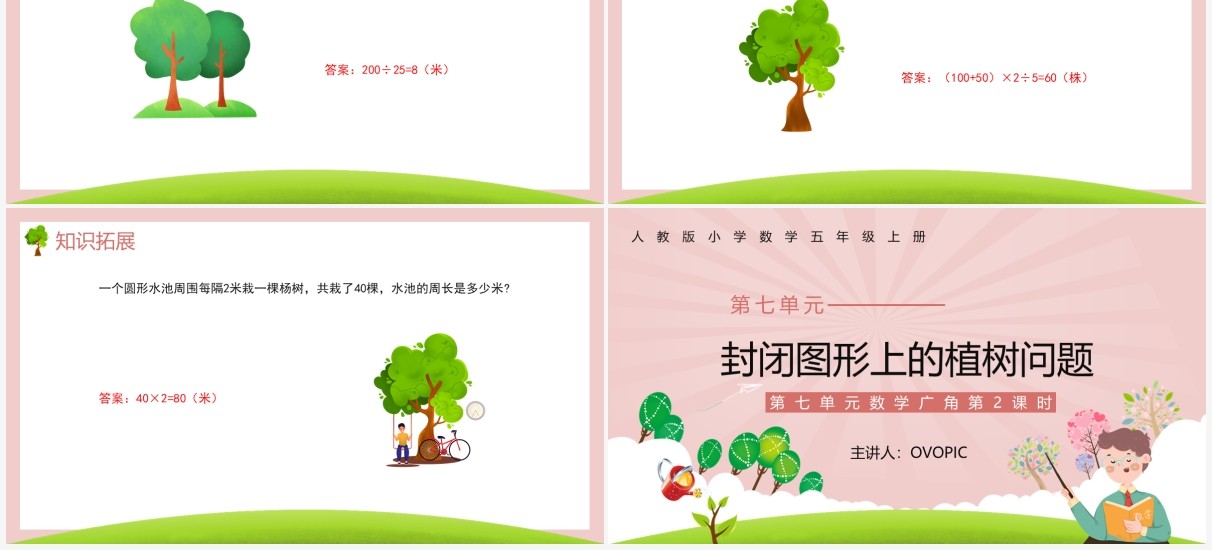部编版五年级数学上册封闭图形上的植树问题课件PPT模板