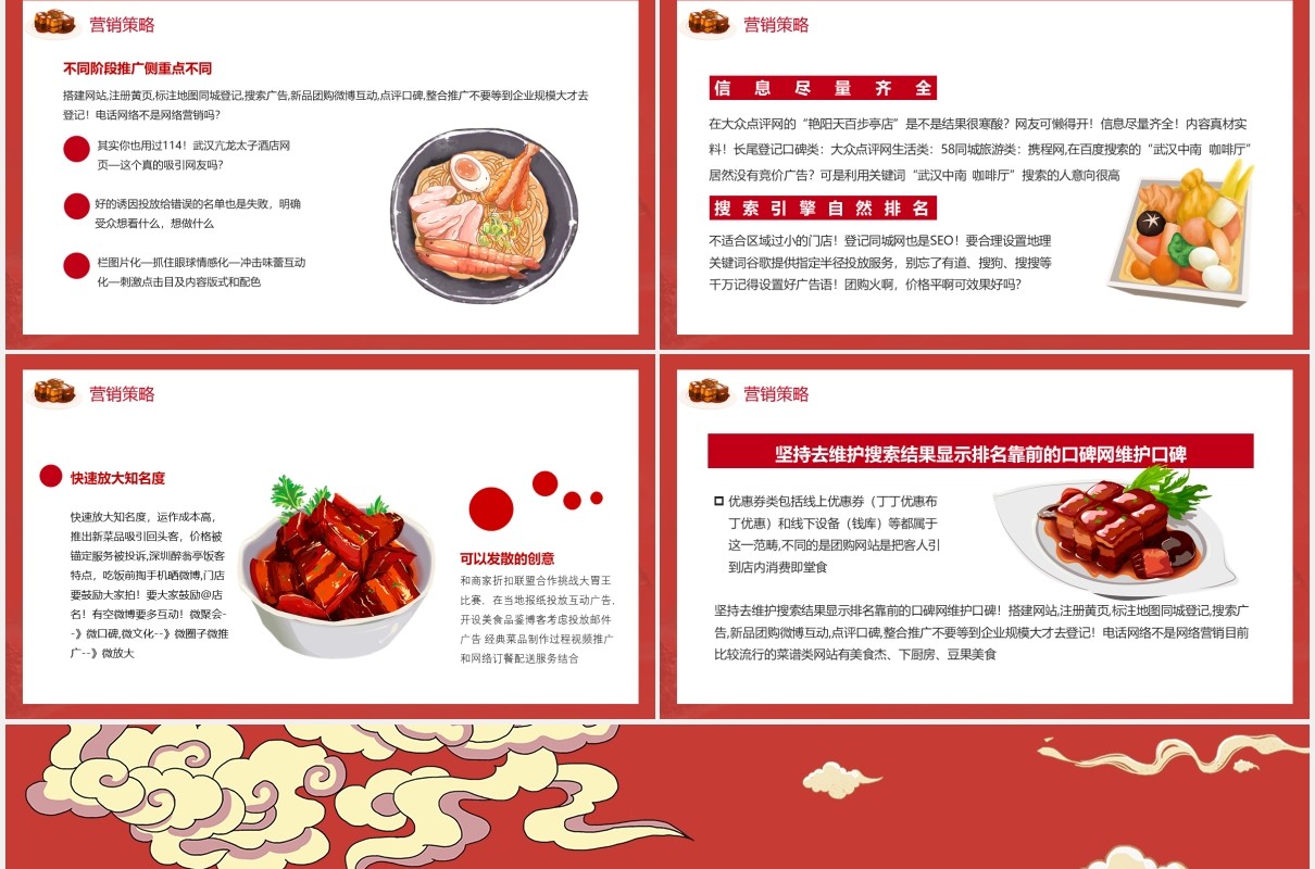 红色国潮风餐饮行业营销推广通用PPT模板