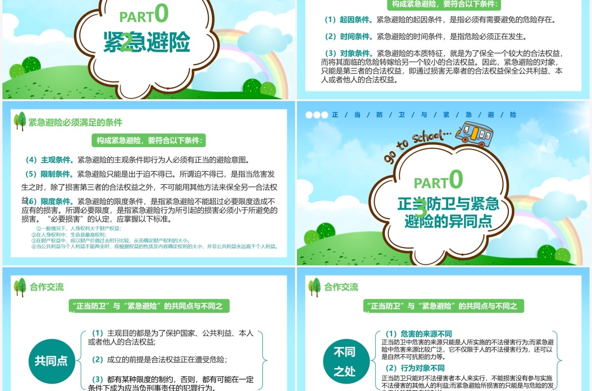 卡通风中小学生正当防卫与紧急避险安全教育培训通用PPT模板