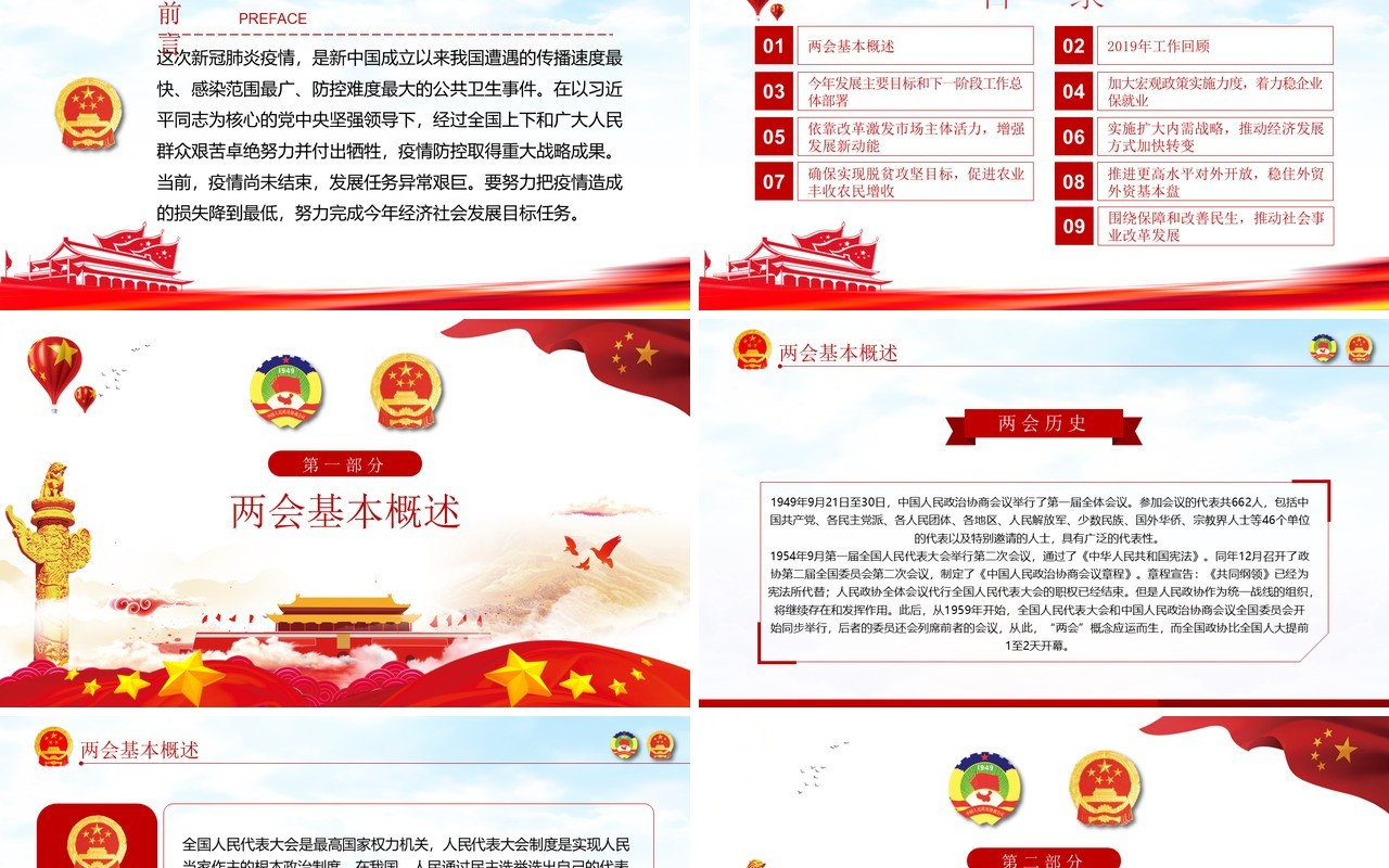 聚焦2020年全国两会政府工作报告解读学习党建PPT模板