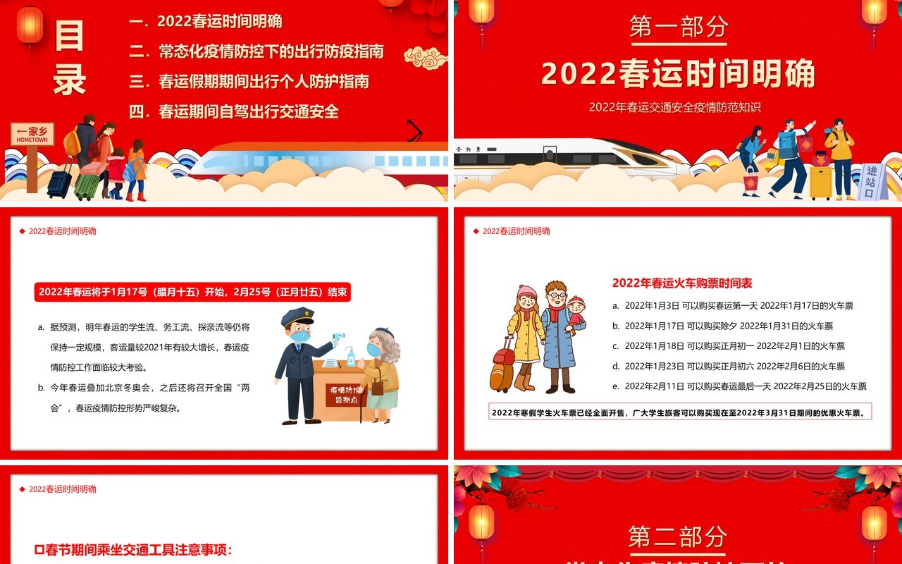 红色卡通中国风春运安全注意事项PPT模板
