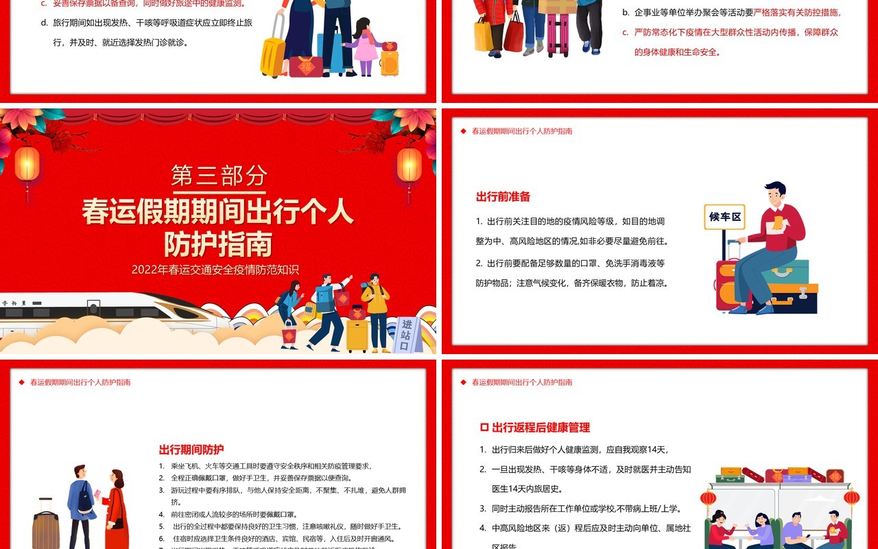 红色卡通中国风春运安全注意事项PPT模板