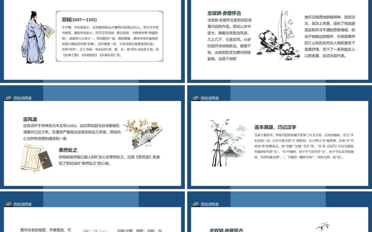 苏轼词两首念奴娇赤壁怀古和定风波动态PPT模板