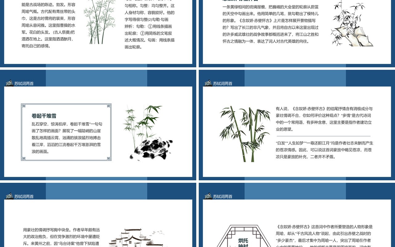 苏轼词两首念奴娇赤壁怀古和定风波动态PPT模板