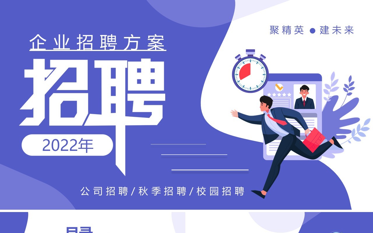 紫色扁平化2022企业招聘方案通用PPT模板