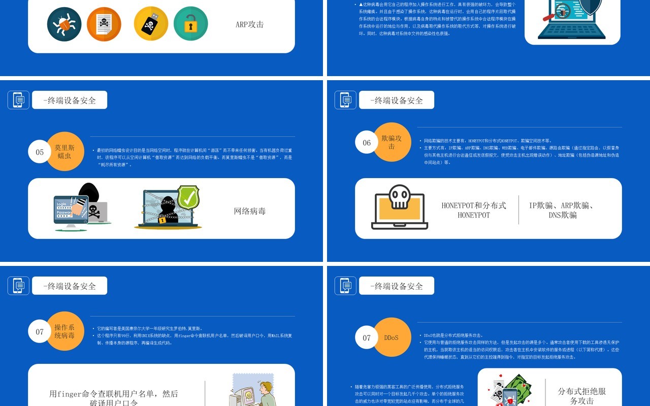 蓝色插画风格大学生网络安全教育主题知识介绍PPT模板