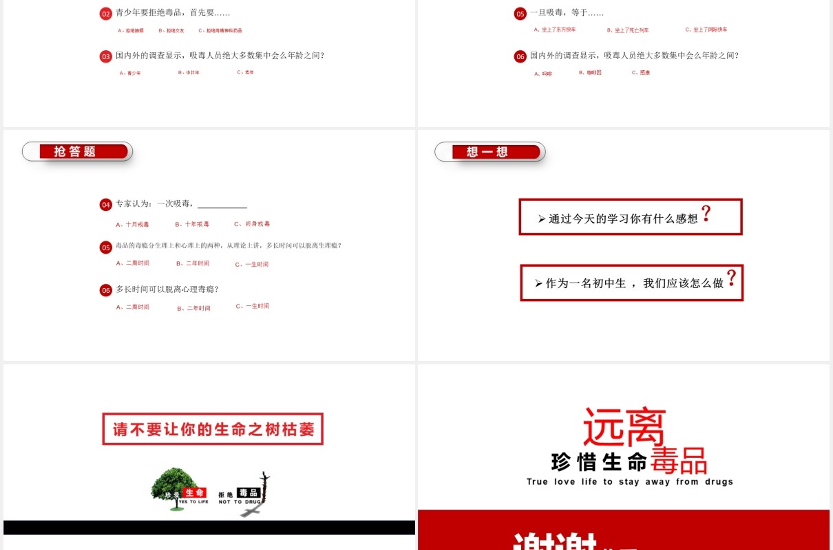 简洁远离毒品珍惜生命禁毒主题教育宣传PPT模板