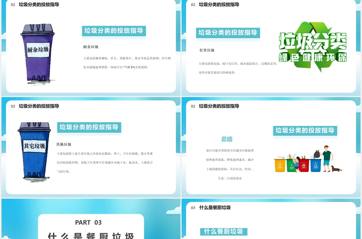 卡通风餐厨垃圾分类处理文明社会靠你我通用PPT模板