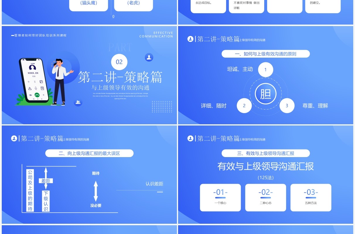 蓝色插画风优秀管理者的有效沟通PPT模板