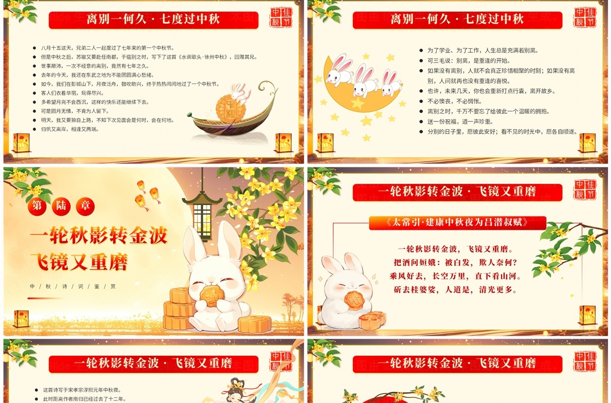 红色中国风中秋节诗词鉴赏班会PPT模板