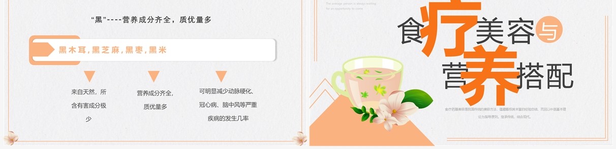 橙色简约风食疗美容与营养搭配PPT模板