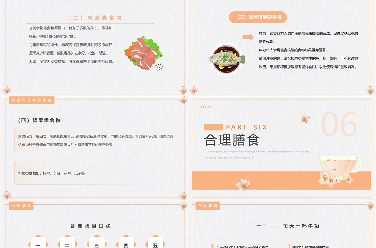橙色简约风食疗美容与营养搭配PPT模板