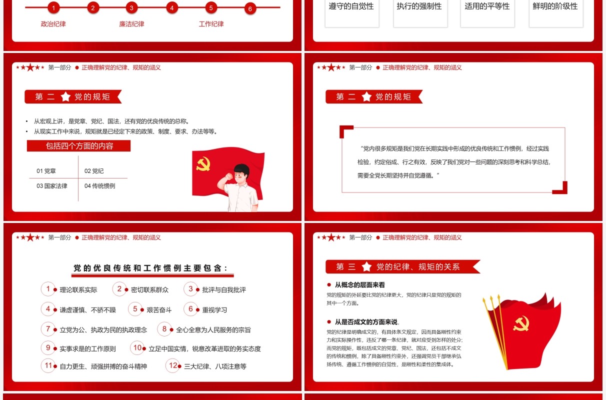 红色简约党员干部要讲规矩有纪律PPT模板