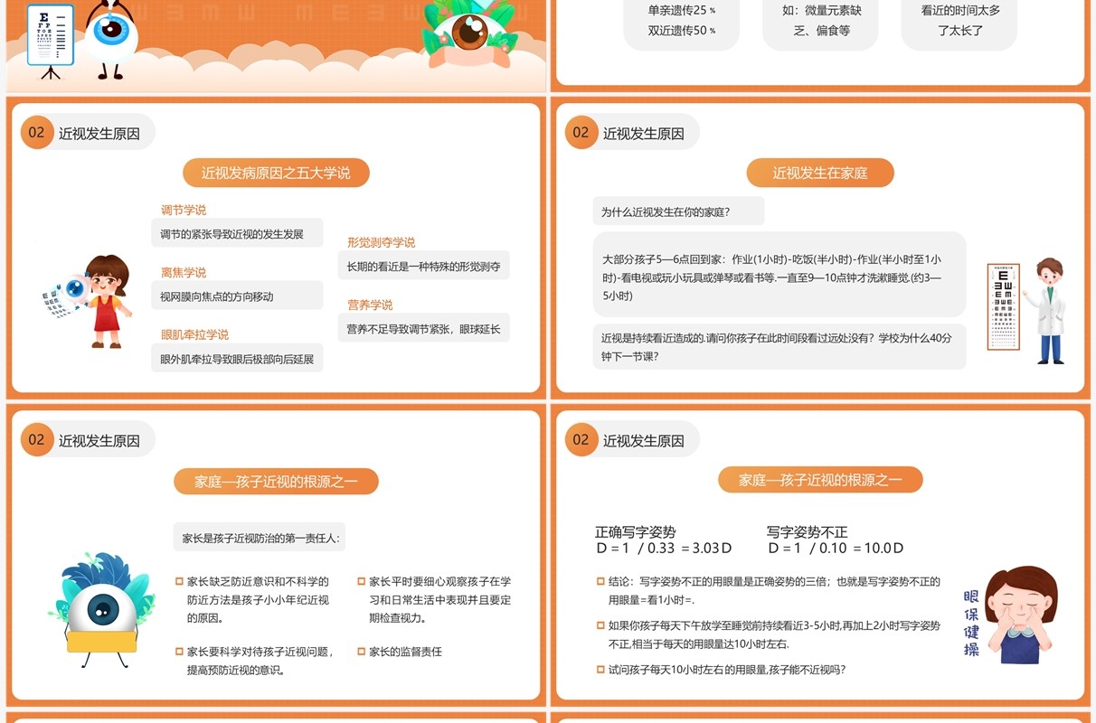 橙色卡通风近视预防健康知识PPT模板