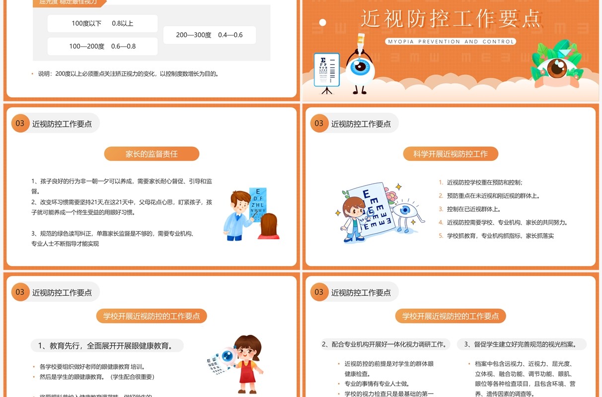 橙色卡通风近视预防健康知识PPT模板