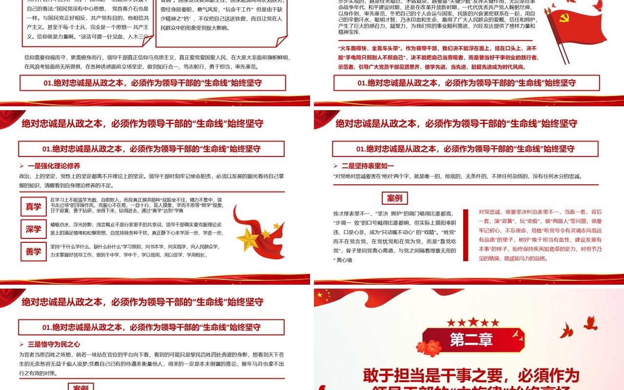 红色简约忠诚担当正派廉洁党课PPT模板