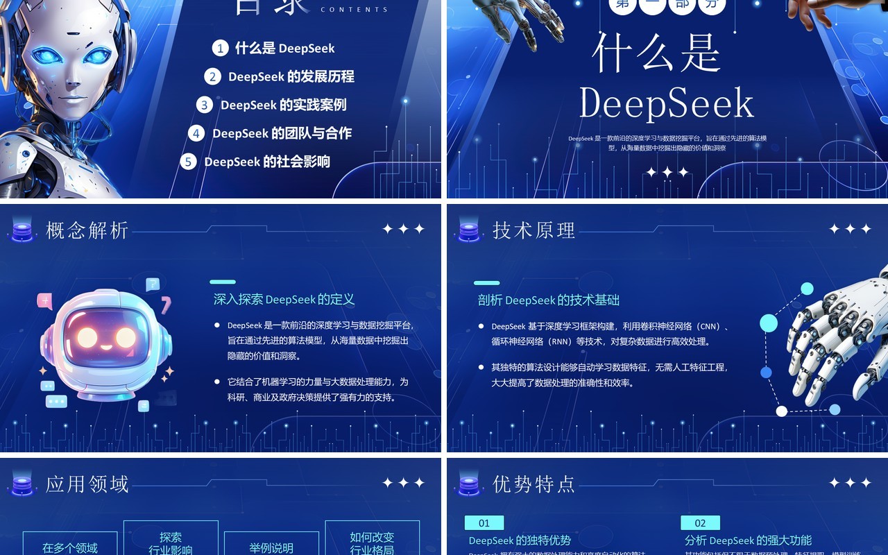 蓝色科技风DeepSeek人工智能模型PPT模板