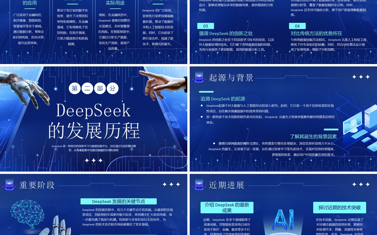 蓝色科技风DeepSeek人工智能模型PPT模板