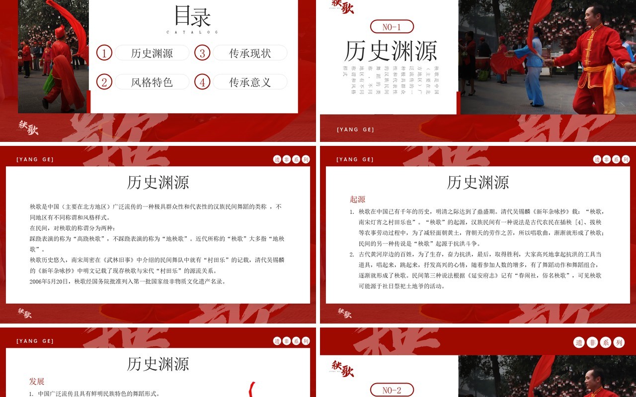 红色简约风非遗系列之秧歌PPT模板