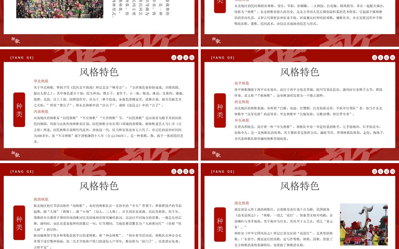 红色简约风非遗系列之秧歌PPT模板