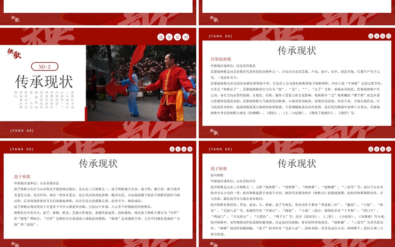 红色简约风非遗系列之秧歌PPT模板