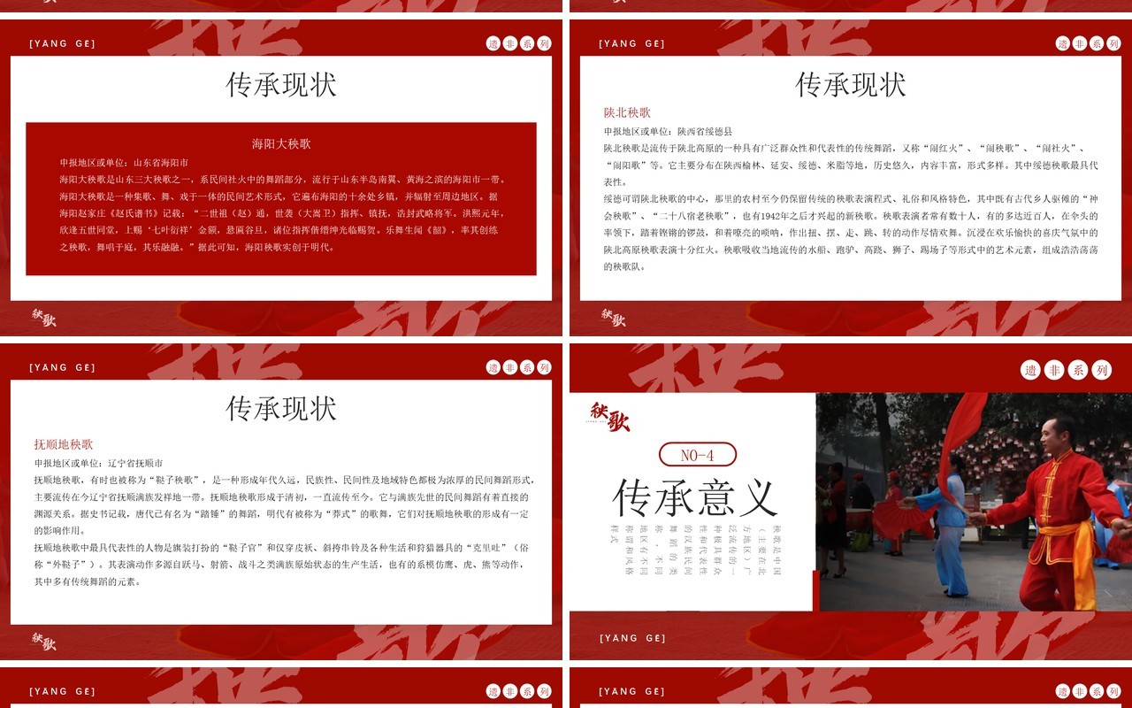 红色简约风非遗系列之秧歌PPT模板