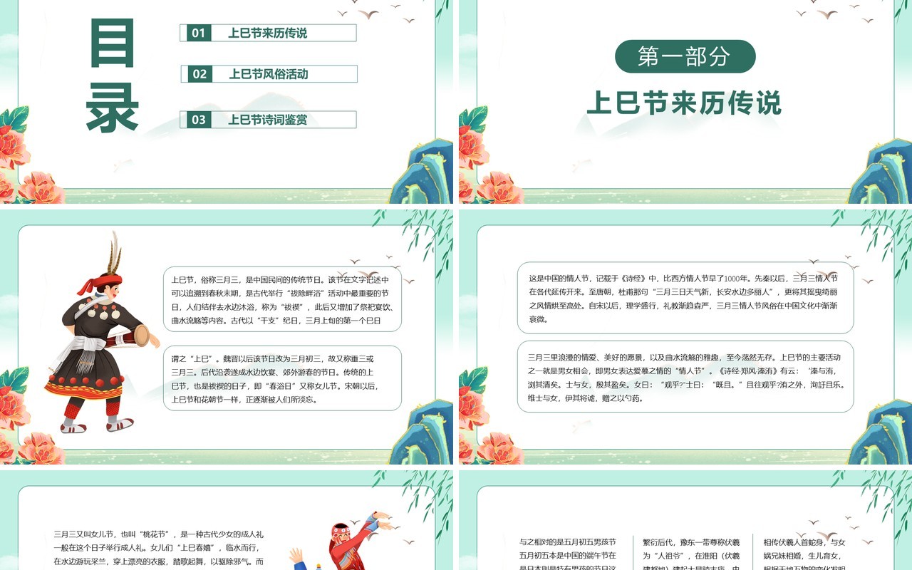 绿色中国风上巳节的节日由来PPT模板