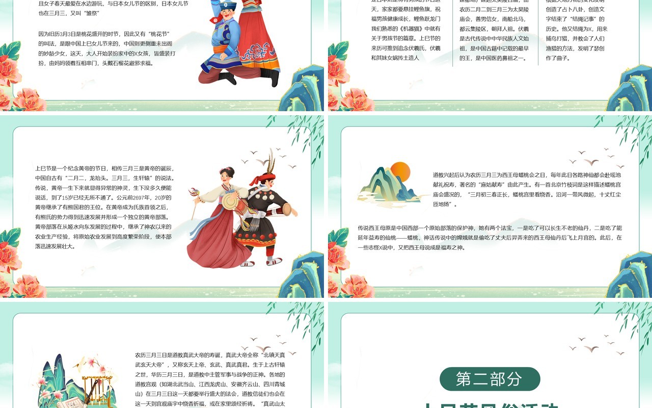 绿色中国风上巳节的节日由来PPT模板
