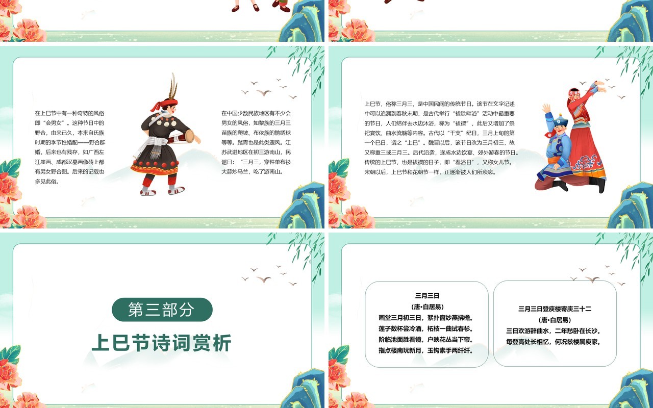 绿色中国风上巳节的节日由来PPT模板