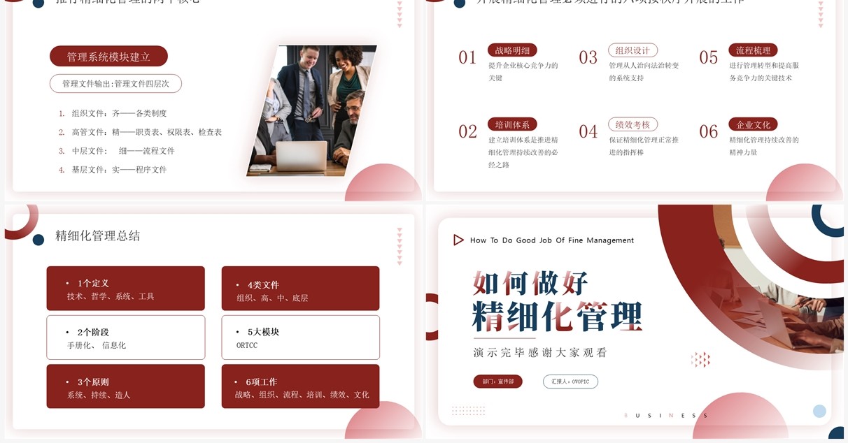 红蓝商务风如何做好精细化管理PPT模板