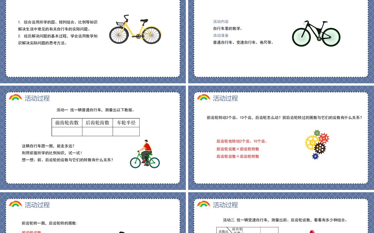 部编版六年级数学下册自行车里的数学课件PPT模板