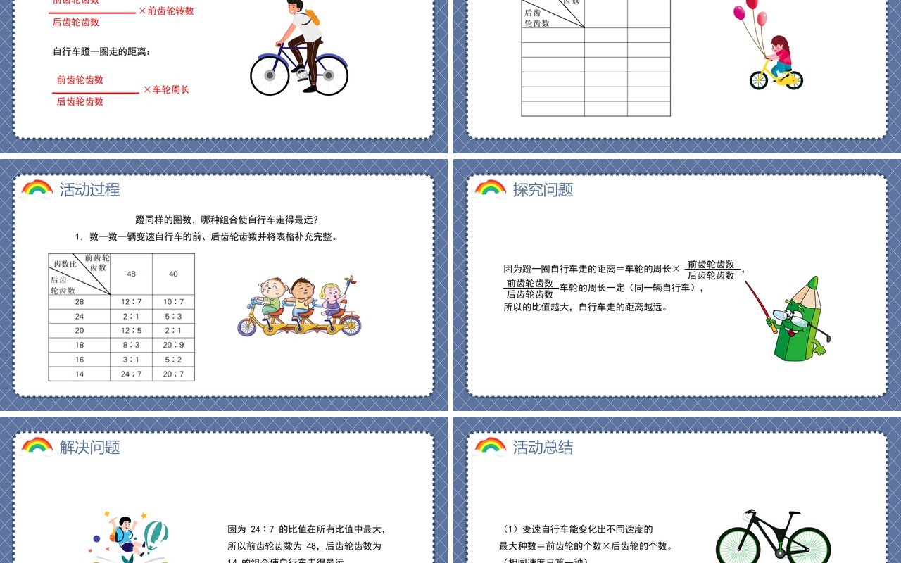 部编版六年级数学下册自行车里的数学课件PPT模板