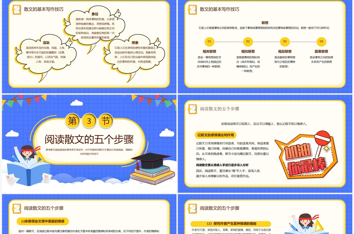 蓝色卡通风高考散文阅读PPT模板