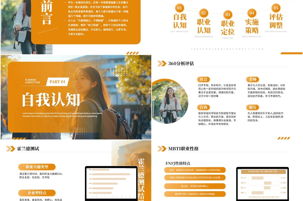 橙色简约风大学生职业规划大赛PPT模板