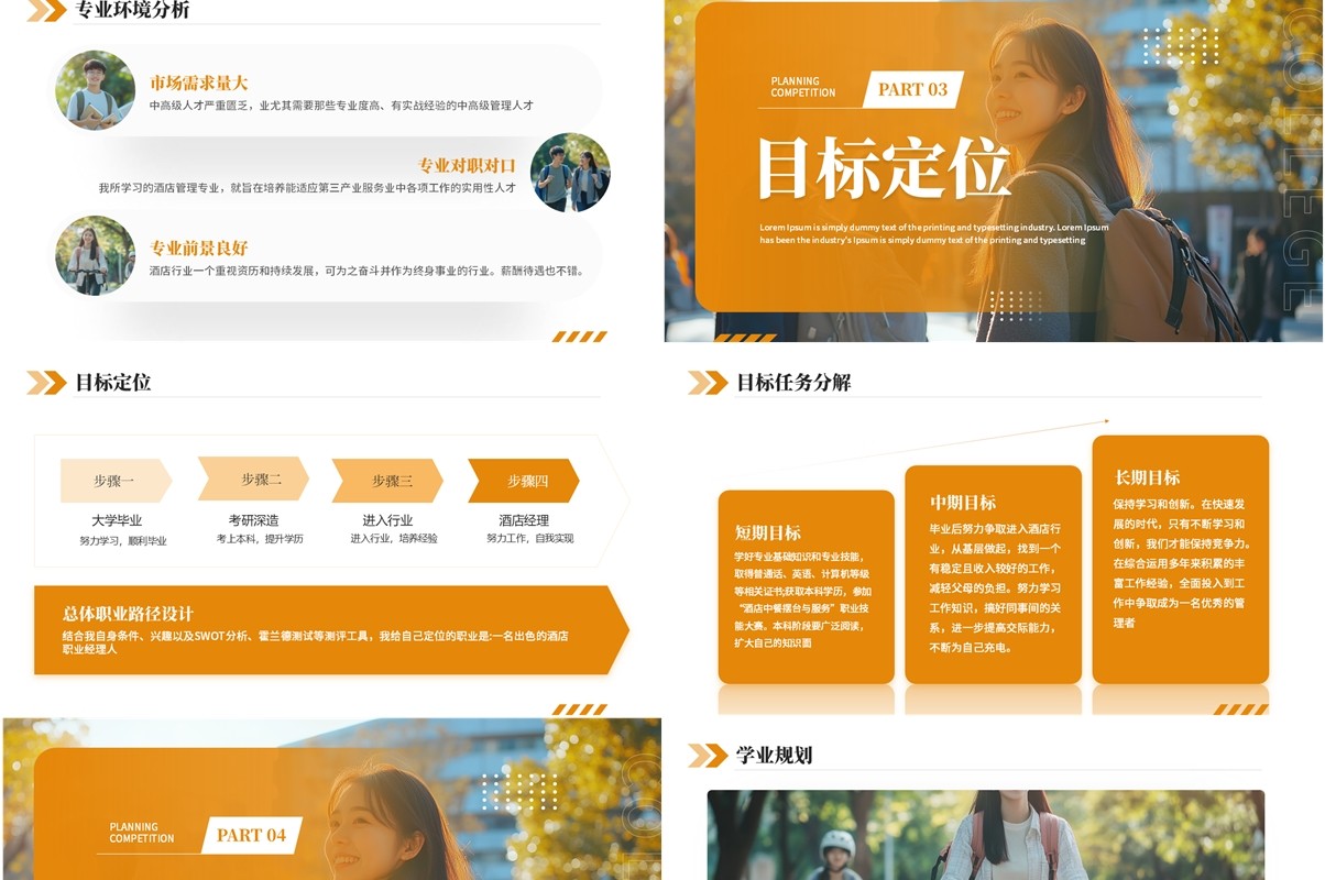 橙色简约风大学生职业规划大赛PPT模板